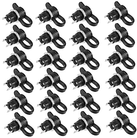 Dc Gewinde Netzsteckdose mit Abdeckung Schwarz | 5,5-2,1mm Stecker, Kunststoffausführung, Praktische Montage, 24 Stück Packung