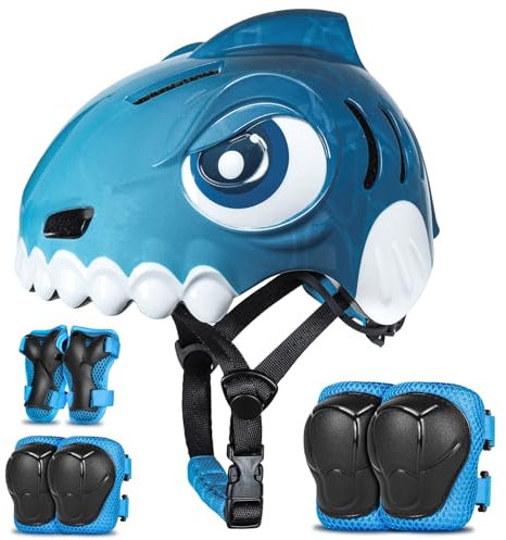 FUNWICT Fahrradhelm Kinder 3D Niedliches Cartoon Kinderhelm für 3-4-8 Jahre Radfahren Skateboard Einstellbare Größe 50-54cm Kinder Fahrradhelm für Jungen Mädchen (Blau Set, S: 50-54cm)