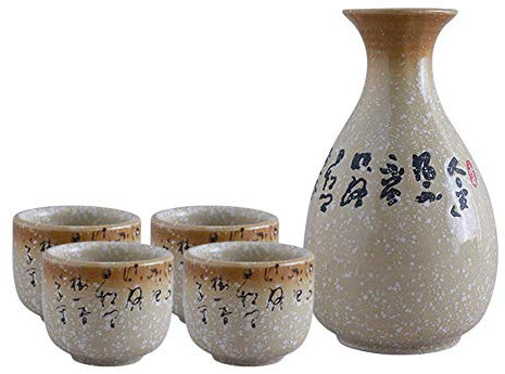 Service à saké 5 pièces, ensemble de tasses à saké avec poésie ancienne chinoise, tasses en céramique blanche, texture pittoresque, pour thé shochu chaud et froid, meilleur cadeau pour la famille