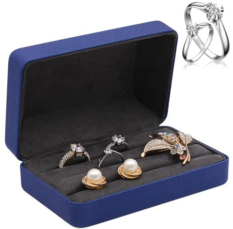 Kaslaider Boîte de rangement pour bagues - Boîte à bijoux de voyage - Bleu - En cuir synthétique - Petit porte-bagues - Pour femmes et filles