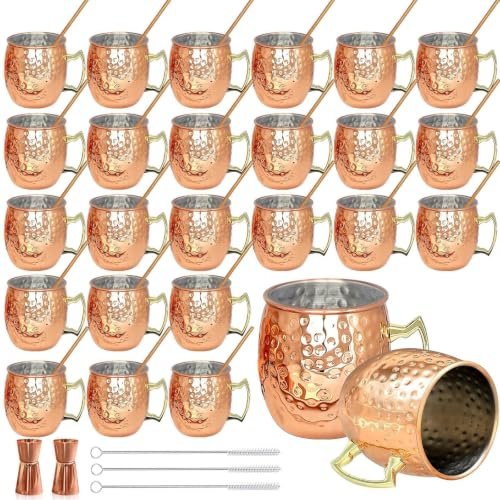 LINALL Moscow Mule Lot de 24 tasses en acier inoxydable plaqué cuivre pour boissons fraîches 532 ml