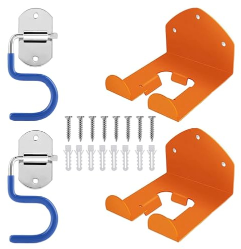 Jjqieosjeog Set di Ganci per Il Garage, Con 2 Ganci Blu, Robusto e Durevole, Alta Capacità di Carico, Supporto per Motosega, Adatto per Pale, Trapani, Decespugliatori, ecc (Arancione)