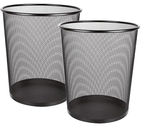 Home Vista Black Stainless Steel Mesh Office Bin 2Pk - Waste Paper Bin for Bedroom-Lounge-Under Desk, Durable & Lightweight Basket for Home & Office – Small Waste Paper Bins for Efficient Organization
