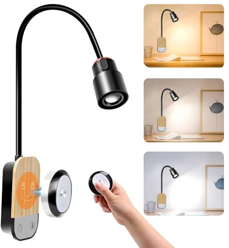Wall Mounted Reading Light & Bedside Sconce - Rechargeable Battery Operated with Remote/Touch Control, 5 Color Temperatures(3000K-6500K), Stepless Dimming, 45min Timer, Flexible Gooseneck (Black)