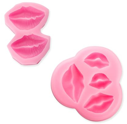 Bojueshaw 2pcs 3D Fondant Candy Silicone Mold,Kiss Lips Shape Baking Molds for DIY Wax Melt Moulds Party Wedding Cake Decoration