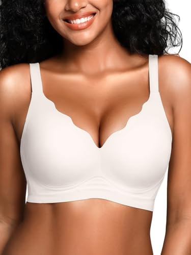 Cuteio Wireless Jelly Bras for Women No Underwire with Support - Seamless Wirefree Bralettes Everyday Full Coverage Comfort Tshirt Padded Bra White M