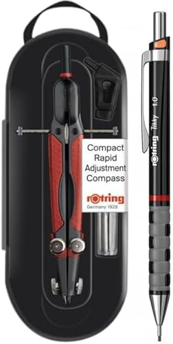 rOtring Kompakter Schnellverstellzirkel, 360 mm, inkl. 1,00 mm Druckbleistift, schwarzer Schaft, präzises Zeichen- und Zeichenwerkzeug, Modell S0676580