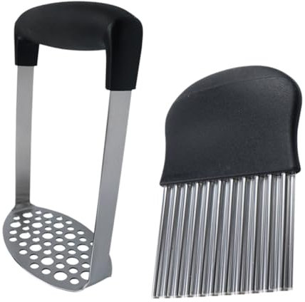 DINHEAROM 2pezzi Grattugia e Tagliapatate Schiacciaaglio Schiacciapatate Tritapatate Dolci Utensili Da Cucina Da Ondulata Facile Impugnatura Ergonomica Per e