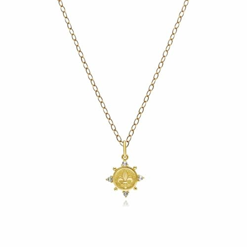 Gemondo Collier avec pendentif en forme de pièce de monnaie ECFEW™ en or jaune 9 carats et topaze blanche en forme de fleur de lys