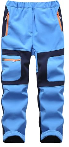 BWBIKE Barn Tonåringar Vindtäta vattentäta snöbyxor Unga Utomhus Fleece Lind Vandring Softshell Varma Isolerade Byxor med 4 Fickor med Dragkedja, Himmelsblå, 122-128