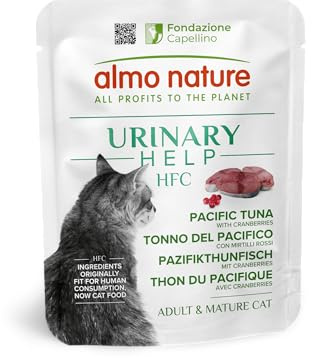 Almo Nature HFC Urinary Help - Nassfutter für Katzen - Unterstützung für die Harnwege - Pazifischer Thunfisch & Cranberries - Human Grade, Monoprotein, Glutenfrei - 24x50g