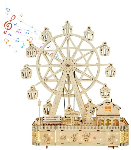 3D Wooden Puzzles for Adults - Hand Cranked Marble Run Wooden Model Kits Assembly 3D Puzzle Mechanical Model Building Craft Kits for Teens and Adults (Ferris Wheel)