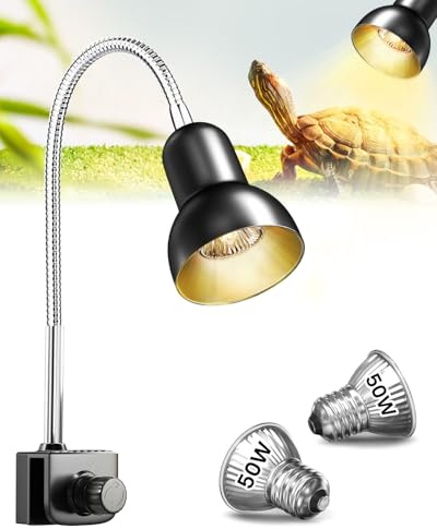 GlowUp Wärmelampe Schildkröten, Wärmelampe Terrarium mit 2 Glühbirnen, 360° drehbarem Klemmständer, Reptilien wärmelampe für Reptilien wie Echsen, Schildkröten, Schlangen und Chamäleons