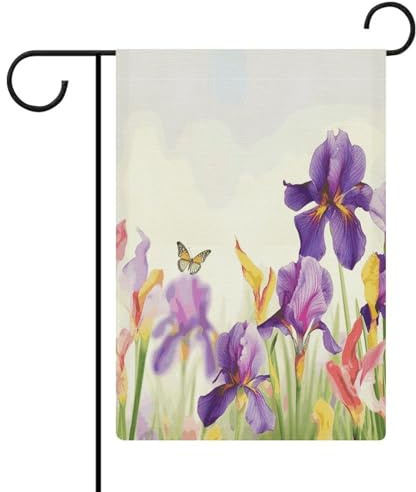 Vertical Double Sided Print Flag Iris Flower Butterfly Small Garden Flags for Outside for Outside House Yard Sign Outdoor Vertical Small Garden Decor