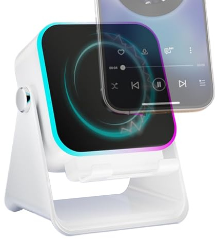 Induction Speaker - Folding Audio Bracket Station, Compact Free Sound Device, LED Light, Phone Holder for Home Office Travel Bedroom Party Indoor Outdoor, Music Stand Speaker, 4.76 Inch