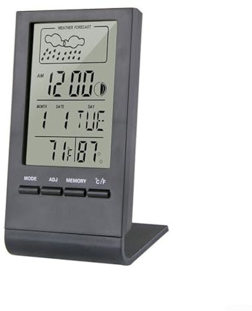 Digital LCD Thermometer Hygrometer Humidity Meter with Temperature Clock and Weather Forecast for Indoor Room, White or Black