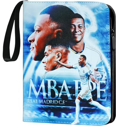GOACRS Fussball Sammelkarten Album mit 4 Taschen 50 Seiten für 400 Karten, Fußball Karten Sammelalbum Sammelmappe Sammelheft Sammelbuch mit Reißverschluss Tragegriff, 3-Ring Sport Karten Heft Ordner