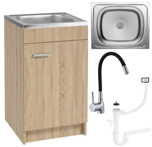Stamar Spülenschrank Küchenschrank 50 cm Sonoma Spüle mit Armatur