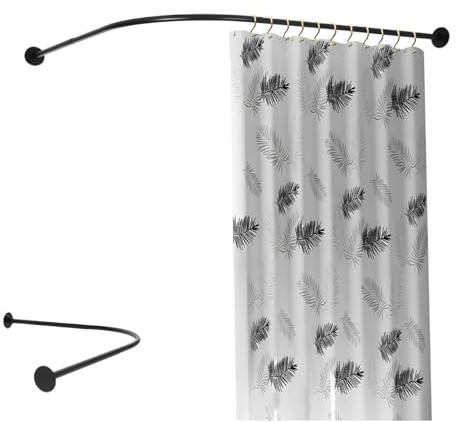 L-formad duschdraperistång, borrfri duschstång, justerbar duschdraperivinkelstång 90–130 cm, rostfritt stål, duschdraperistång badkar och dusch, svart