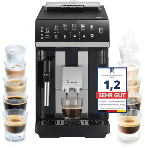 KKT KOLBE Kaffeevollautomat PURE schwarz silber | Milchschaumdüse, ColdBrew, Zubehör, 2-Tassen-Funktion, 15 Bar, 7-stufiges Mahlwerk, Touchscreen, automatische Reinigung