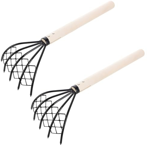 VINTORKY Rastrello a 5 Artigli con Rete a Maglie, Manico in Legno Resistente, Strumento Manuale per Scavare Conchiglie e Ostriche, Utensile Portatile per Raccolta Frutti di Mare in