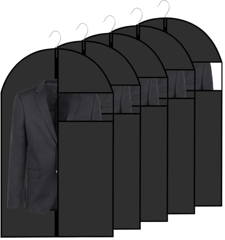 5 Pack Garment Bags, Suit Cover Bags for Men with Clear Window 24 x 40 in | DustProof Clothes Covers Bag Protector,for Travel, Wardrobe, Dress Closet Storage, Suit, Coat, Jacket, Dress Closet Storage