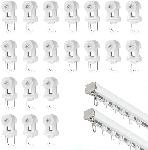 Lot de 20 Rouleaux pour Rail de Rideau Silencieux - Crochet Glisseur en Acier Inoxydable et PP Haute Performance, Roulette Fluide pour Tringle à Rideaux, Idéal Salon, Pergola et Salle de Bain