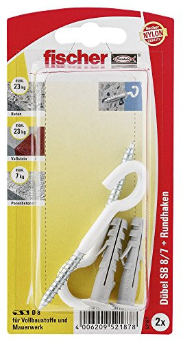 Fischer Dübel SB 8/7 K SB-Karte, 2 x Rundhaken 5,5 x 80, nylonbeschichtet, weiß, 052187