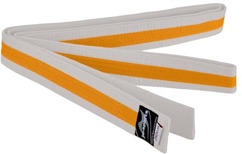 Ju-Sports Budogürtel weiß/gelb/weiß 100% Baumwolle 4 cm breit - Hautfreundlicher Kampfsport Gürtel mit exzellenter Feuchtigkeitsaufnahme für Budo, Judo, Karate, Kickboxen & mehr