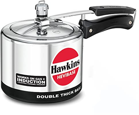 Hawkins 3 Litre Hevibase Pressure Cooker, Induction Inner Lid Cooker, Silver (IH30)