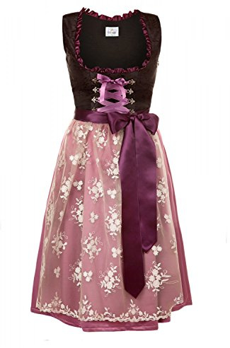 Edelnice Trachtenmode Exklusives Designer Midi Dirndl mit Spitzen Dirndlschürze, Schwarz Lila, 46