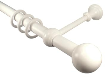 iso-design Gardinenstangen weiß aus Metall und Kunststoff mit 28 mm Durchmesser Endstück Kugel, Gardinenstange aus Metallrohr und Zubehör aus Kunststoff, 120 cm