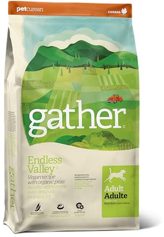GATHER Endless Valley Vegan Dry Dog Food with Grains, Healthy Plant-Based Kibble Made with Organic & Non-GMO Ingredients, Chicken-Free for Sensitive Stomachs, for Adults & Seniors, 16 lb Bag