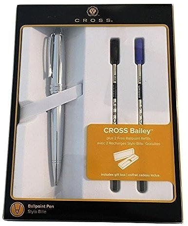 Cross Bailey Kugelschreiber, poliertes Chrom, inkl. 2 Ersatzminen, 1 Schwarz, 1 Blau