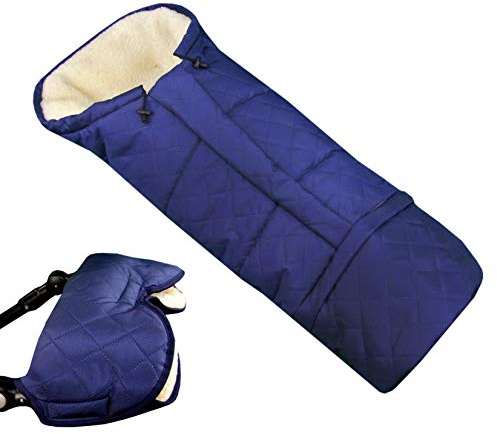 BAMBINIWELT KOMBI-ANGEBOT MUFF + Winterfußsack/MUMIE- aus Lammwolle für Kinderwagen, Buggy, Schlitten RAUTE (marine)
