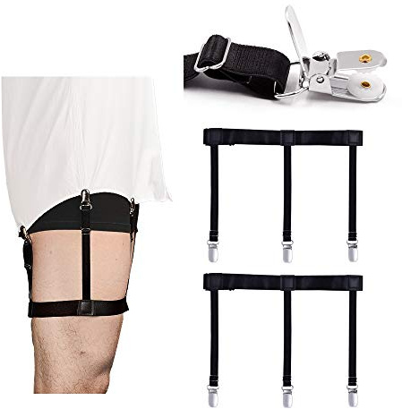 TAOPE Tirantes Estancia de Camisa para Hombre, Shirt Stays Elástica Tirantes Cinturón de Bloqueo Antideslizante,Ligas Cinturones Muslo, Nailon Tela elástico Negro