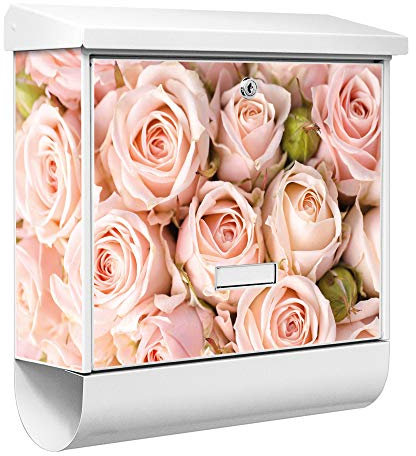 banjado® Burgwächter Briefkasten Weiß 38x39x12cm mit Motiv Rosenbouquet/Briefkasten mit Zeitungsfach/Briefkasten mit Zeitungsrolle/Postkasten inkl. Montagematerial & 2 Schlüsseln