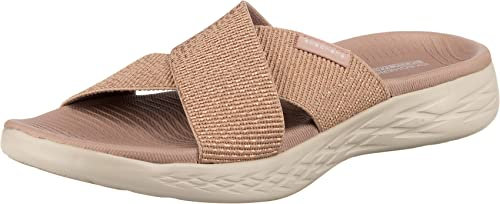 Skechers ON-THE-GO 600 GLISTENING, Sandalia con punta abierta para Mujer, Rose Gold Textile, 40 EU