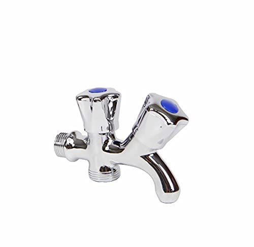 thesecrethome.es - Grifo Doble Latón Lavabo - Grifo de Lavadero Sistema Rosca 1 Vía - Grifería Fregadero Lavabo - Grifo de Acabado Cromado Ideal para Cocina, Fregadero - Alto 9 cm x Profundo 11 cm