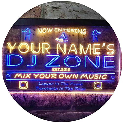 ADVPRO Personalized Your Name Est Year Theme DJ Zone Music Disco Bar Dual Color LED Barlicht Neonlicht Lichtwerbung Neon Sign Blau & Gelb 300 x 210mm st6s32-qh1-tm-by