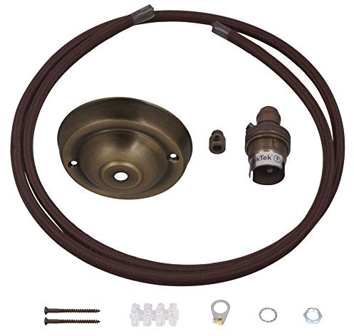 Premium Pendelleuchten-Set DIY 108 mm Deckenrosette rund Flex und Lampenfassung B22 Schnurgriff gebürstet Antik