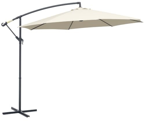 Outsunny Sombrilla de Jardín Ø300x250 cm Parasol Excéntrico Inclinable con Manivela Base Cruzada y Soporte de Metal 8 Varillas para Terraza Exterior Balcón Beige