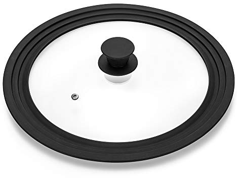 Universal Lid for Pots,Pans and Skillets - Tempered Glass with Heat Resistant Silicone Rim Fits 6, 7 and 8 Diameter Cookware,Black