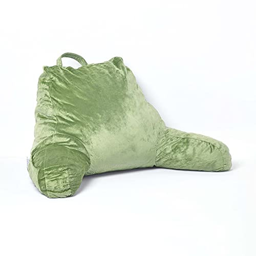 Homescapes Lesekissen mit Armlehnen grün 46cm hoch, Rückenkissen Memory Foam, Relaxkissen groß mit Samt-Bezug