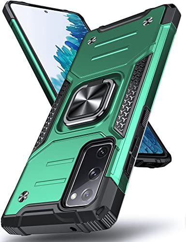 DASFOND Armor Hülle für Samsung Galaxy S20 FE 4G/5G Case Militär Stoßfest Handyhülle [Upgrade 2.0] 360° Metal Ring Halter Ständer Schutzhülle [für Handyhalterung Auto Magnet], Dunkelgrün