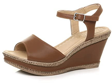 AJVANI Kvinnor damer hög kilklack plattformsspänne sommar peeptoe sandaler storlek, SOLBRÄNNA, 40 EU