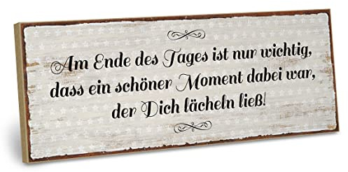 ARTFAVES® Wandbild Holzschild mit Spruch - Am Ende des Tages ist nur wichtig - Türschild Retro Vintage Deko Bild Geschenk - Glücklichsein, Trost