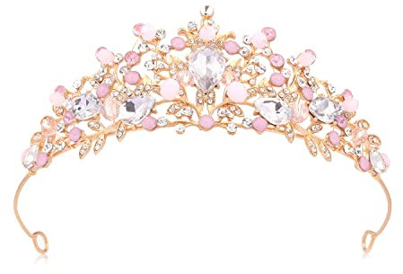 KINBOM Krone Rosa Mädchen, Kristall Tiara Süß Krone Prinzessin für Mädchen für Geburtstagsfeier Feiertagskostüm