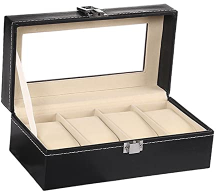 chiwanji Boîte de Montre pour Homme, Luxueux boîtier de Montre en Cuir PU, Grand Support de Montre, avec Organisateur de Montre en Verre pour Homme, Femme, 4 emplacements