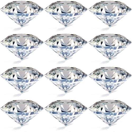 Jucoan 12 Pack 2 Inch/50 mm Diamond Shaped Glass Crystal Paperweight, Clear K9 Glass Faceted Diamond Gems Jewels Ornament for Home Office Wedding Birthday Valentines Day Centerpiece Decor